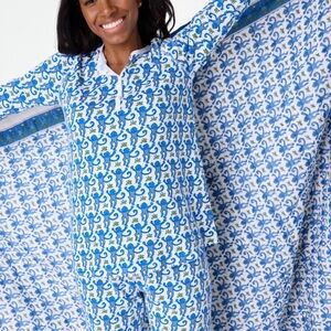 ROLLER RABBIT Blue and White Monkey-Print Pajama Set